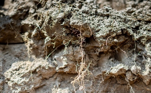 Fototapeta soil texture with plants roots close up