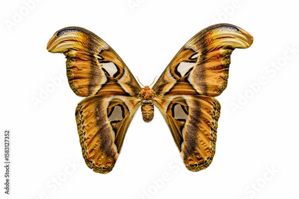 Obraz Atlas moth (Attacus atlas) isolated on white background. This butterfly is one of the largest lepidopterans, endemic to the forests of Asia.
