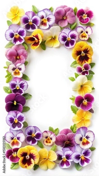Fototapeta A Colorful Frame of Pansies on a White Background with Copy Space