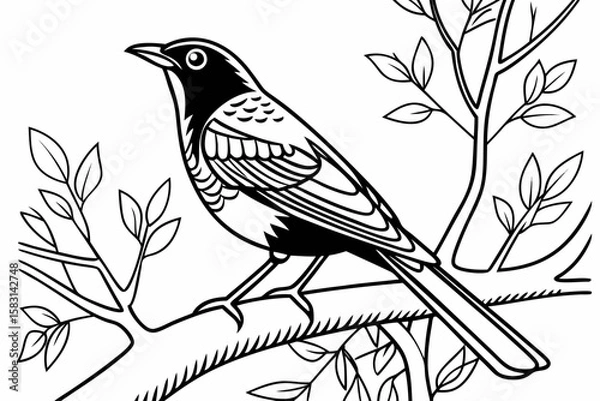 Fototapeta coloring page line art the robin black vector