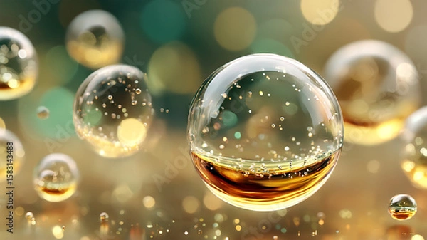 Obraz Amber liquid dances through bubbles, light and shadow weaving a dreamlike starry ballet