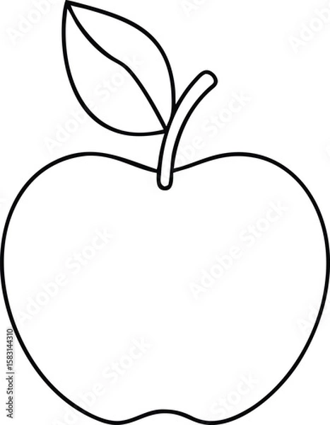 Fototapeta Black apple silhouette drawing with stem and leaf illustration for design