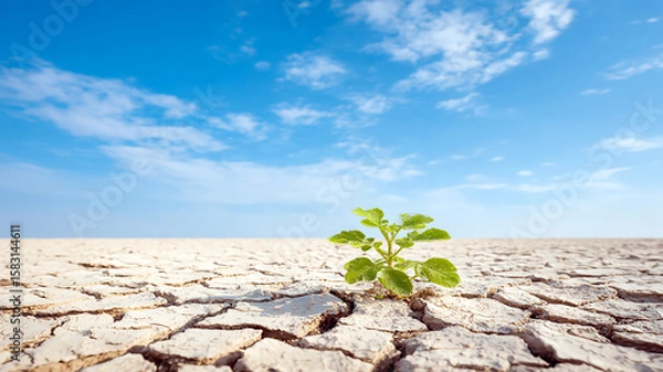Obraz New life sprouts from cracked earth, symbolizing ecological rebirth and hope in a harsh climate