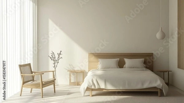 Fototapeta Minimalist bedroom interior