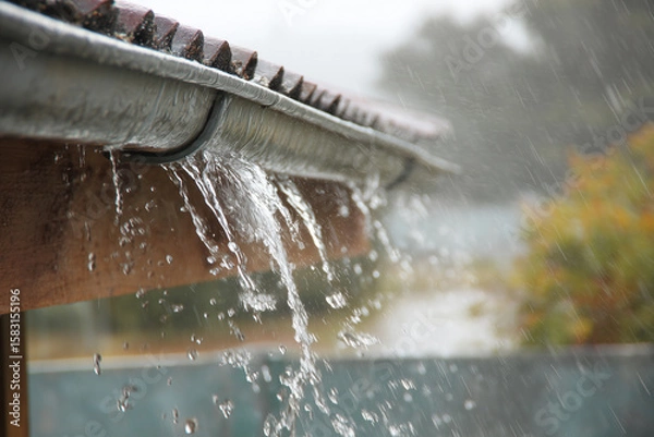 Obraz Leaking roof gutter during heavy rainstorm