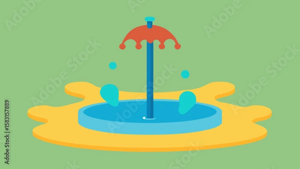 Fototapeta A Cartoon Water Splash Pad is in the Center of a Fun and Colorful Play Zone