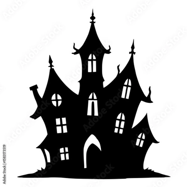 Fototapeta Eerie Silhouette of a Haunted House on a white background