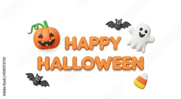 Fototapeta Happy Halloween Text Banner with Cute Icons and Characters
