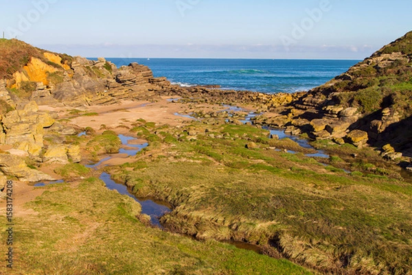 Fototapeta Landscape and morphology of the cliff coast in the municipality of Galizano in Cantabria, Spain