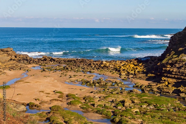 Fototapeta Landscape and morphology of the cliff coast in the municipality of Galizano in Cantabria, Spain
