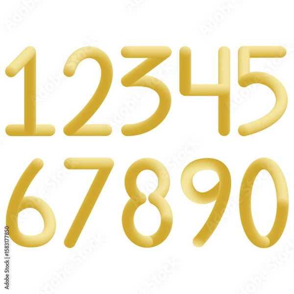 Fototapeta Golden Number Font Set. 3D Balloon Style Numbers 0-9. Shiny golden number set from 0 to 9 in 3D balloon style. Perfect for party designs, birthdays, and modern decoration.
