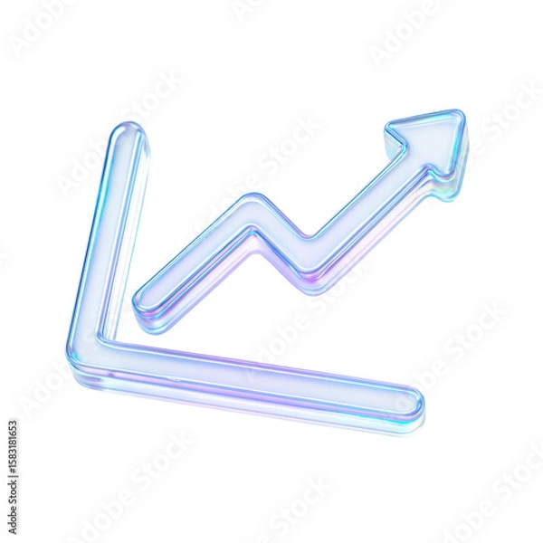 Fototapeta semitransparent crystal  Glowing neon-style upward arrow icon  symbolizing growth, progress, and financial success in digital industries