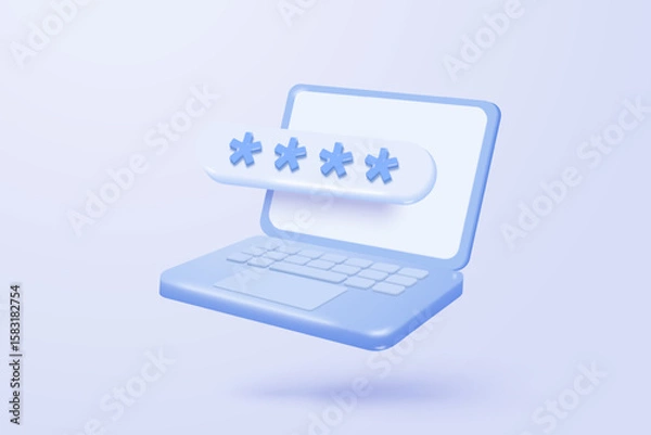 Fototapeta 3d laptop screen with lock icon signs for private secure concepts. password firewall secure for protect crime with hacker. 3d notebook password correct buttons icon vector render illustration