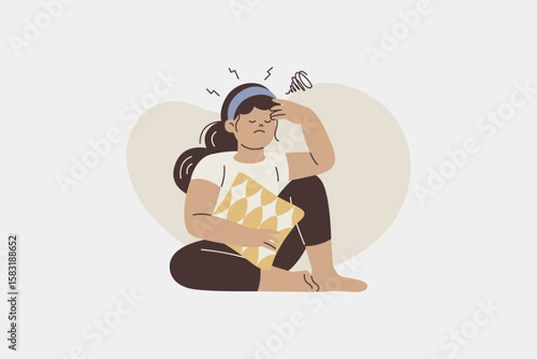 Obraz Woman Experiencing Insomnia and Sleep Disorders Due to Stress Illustration