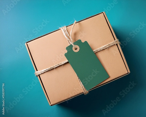 Fototapeta Brown leather notebook and blank paper bag with a business tag