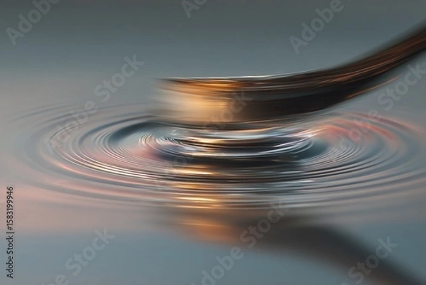 Fototapeta Rippling water disturbed by a spoon creates mesmerizing circular patterns in soft lighting