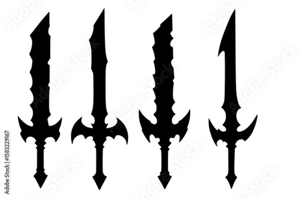 Fototapeta Silhouettes of Decorative Blades, Black Color Isolated on White Background