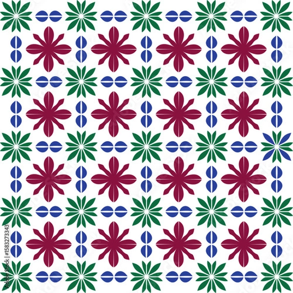 Fototapeta Retro Floral Seamless Background in Bold Colors for Fabric Printing, Seamless Romantic Floral Illustration for Wedding Stationery and Packaging