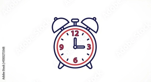 Fototapeta Retro red alarm clock with twin bells and black numbers on a white background