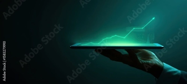 Obraz The Hand Holding a Digital Tablet Displaying Growth Data Visualization