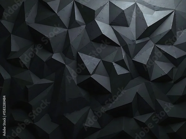 Fototapeta Abstract dark backdrop presents a geometric design and low poly surface, perfect for moody backgrounds and modern textures.