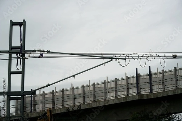 Fototapeta Close-Up of Temporarily Folded Train Overhead Line System