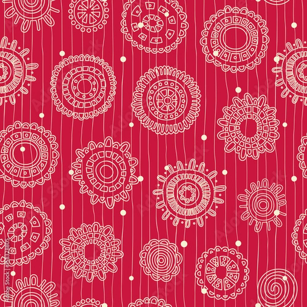 Fototapeta Seamless background with abstract snowflakes and floral elements. Vector illustration.