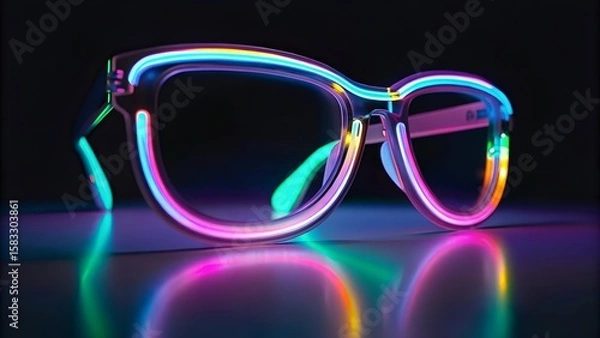 Obraz Futuristic Neon Sunglasses with Vibrant Multicolor Iridescent Glow Effect