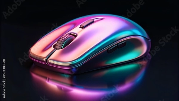 Obraz Iridescent Neon Gaming Mouse with Vibrant Rainbow Shine on Dark Tech Background