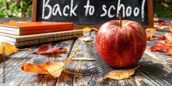 Obraz Back to School Apple and Books. This image features School, education, apple, books, and more, offering a clear depiction of