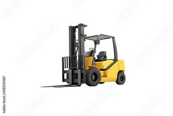Fototapeta Heavy-duty forklift vehicle with pneumatic tires and hydraulic lifting mechanism, isolated on a transparent background