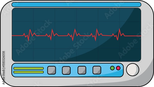 Obraz A vector illustration of a medical monitor showing a red ECG or EKG heartbeat line. Represents vital signs, pulse, and healthcare concepts.
