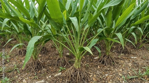 Fototapeta Rooted in the earth, the galangal or cikur flower is frequently utilized for its spicy flavor and healing properties.