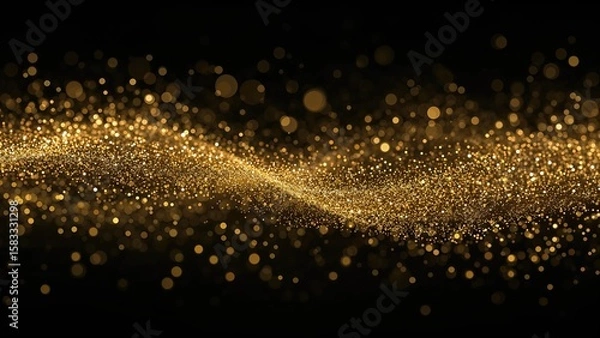 Fototapeta Abstract golden glitter lights floating on a black background