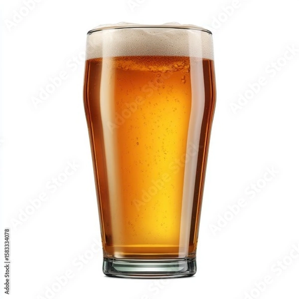 Fototapeta Beer pint glass classic shape isolated on white background, no shadow, clear sturdy transparent design