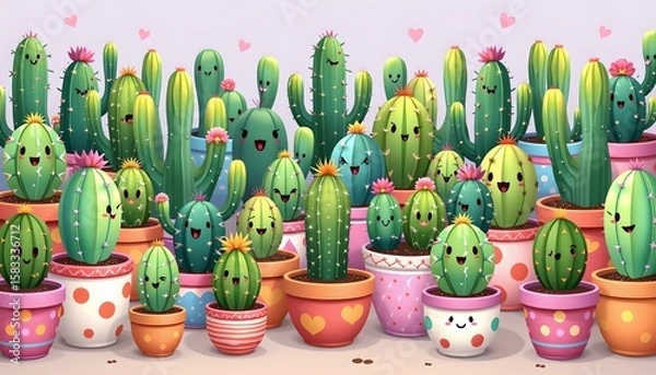 Fototapeta Whimsical Cacti Collection with Cheerful Patterns