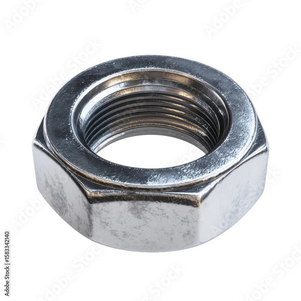 Fototapeta Metallic Bolt Nut: A close-up shot of a sturdy, metallic bolt nut, with its distinct hexagonal shape and threaded interior, emphasizing its industrial design and robustness.