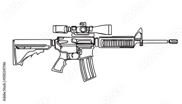 Fototapeta Continuous one single minimal line drawing automatic rifle