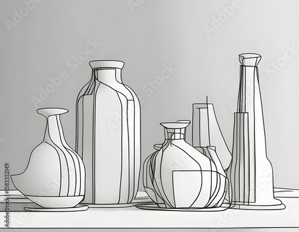 Fototapeta 3D modern morandi 。 Continuous line drawing. Vector illustration.
