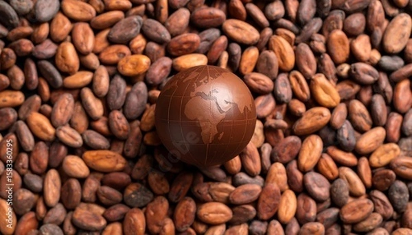 Obraz Earth globe on a bed of cacao beans