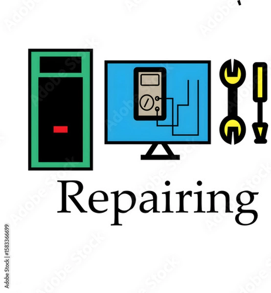 Obraz Tech Repair Service Logo PNG – Creative Computer and Laptop Maintenance Symbol Isolated on Transparent Background for Digital Electronics Support Branding


