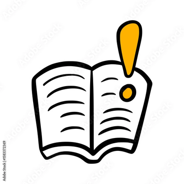 Obraz Hand-Drawn Book Cartoon Vector – Open Textbook with Bookmark for Education and Reading