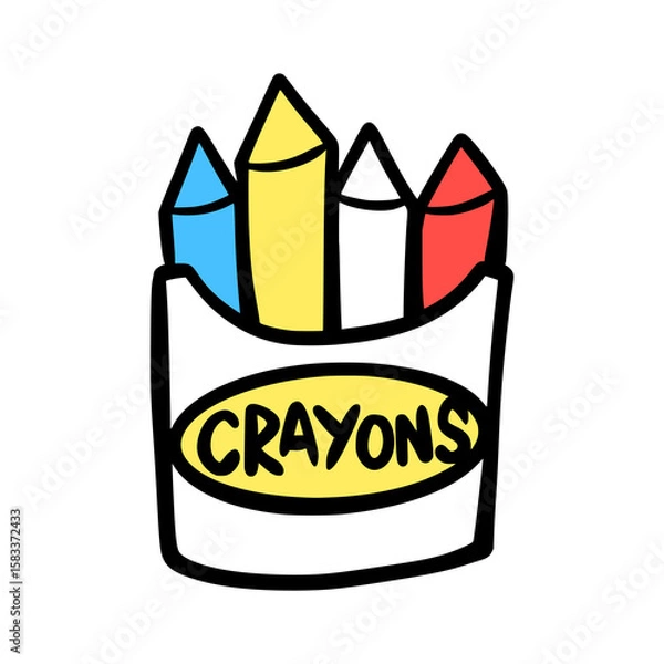Obraz Hand-Drawn Crayons Cartoon Vector – Colorful School Art Tools in Doodle Style Illustration
