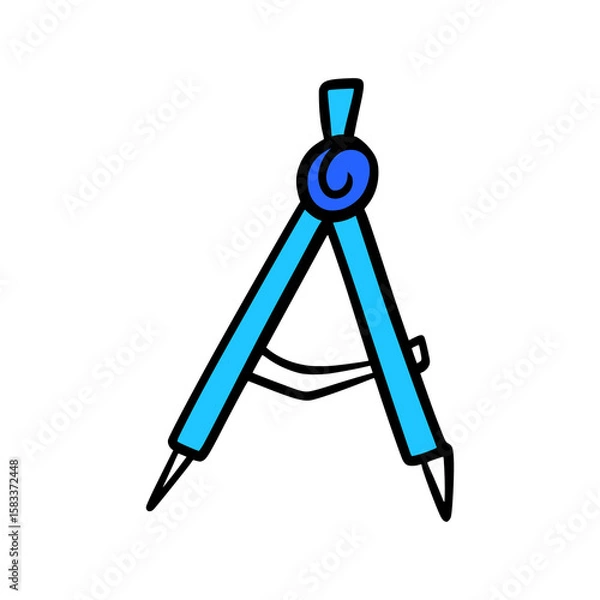 Obraz Hand-Drawn Compass Tool Cartoon Vector – Geometry Drawing Instrument for School Math Lessons