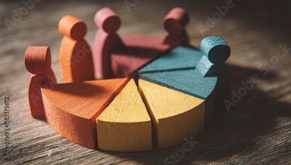 Obraz Colorful pie chart with wooden figures (2)