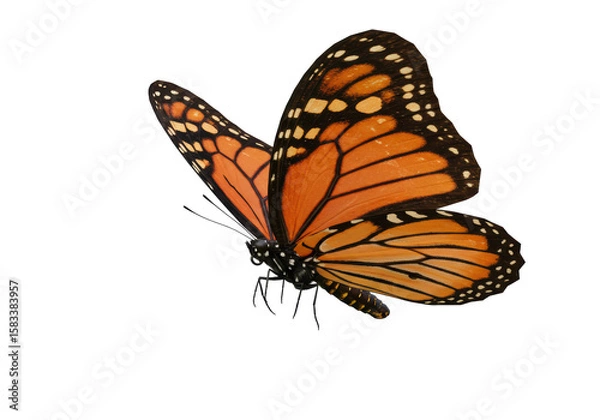 Fototapeta Isolated Monarch Butterfly in Flight with Intricate Wing Pattern
