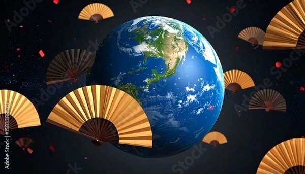 Fototapeta Earth surrounded by fans in space