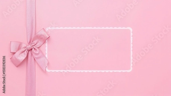 Obraz Pink card with a lovely bow set against a pastel pink background, ready for personalized congratulations and greetings for special occasions like Mother's Day, Easter, birthdays, and Women's Day.