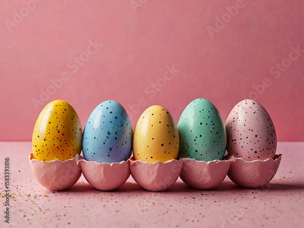 Fototapeta Colorful easter eggs on a pink background. Created using generative AI tools