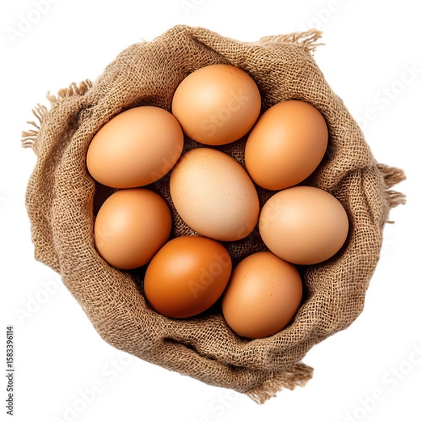 Fototapeta Several chicken eggs wrapped in cloth top view isolated on transparent background